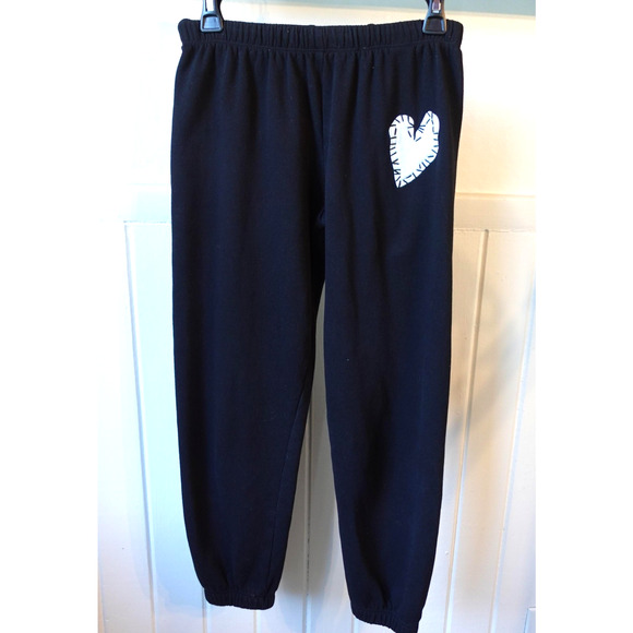 Aqua Kerri Rosenthal Sweatpants Womens XS Black Heart Patch Jogger Pants Lounge - Picture 1 of 12